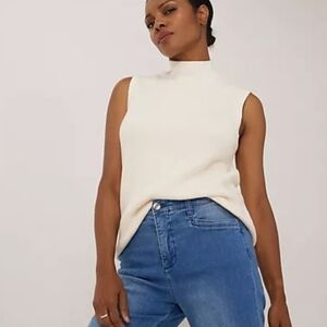 MarlaWynne Cream Moc Neck Sleeveless Top